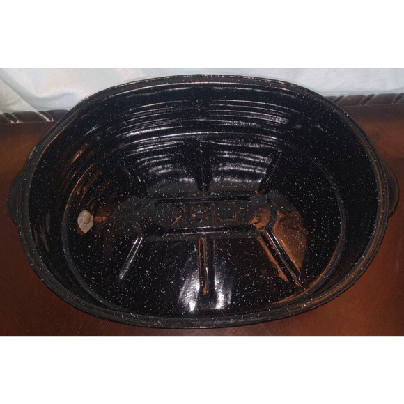 Oval Lisk enamel black speckled oven roasting pan 14" x 9.5" x 7" - Picture 7 of 10